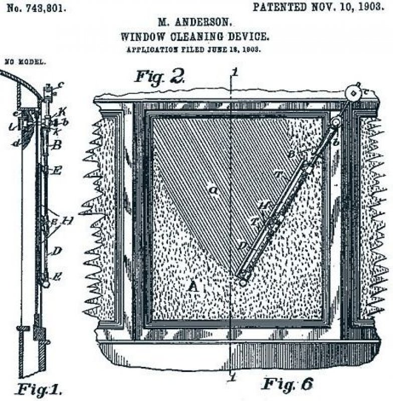Первый в мире механизм стеклоочистителя, спроектированный Мэри Андерсон.